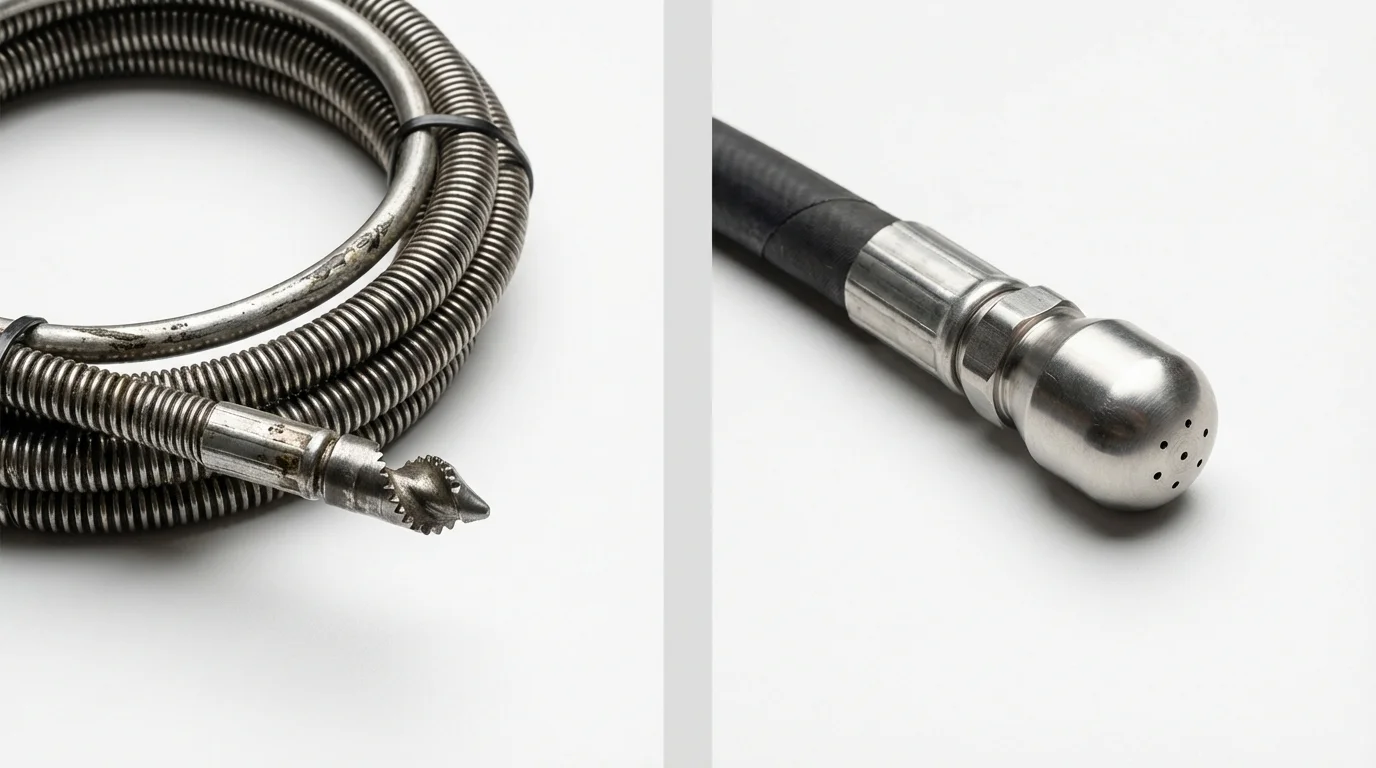 Drain snake cable and hydro jetting nozzle used for drain cleaning in Santa Clara, CA