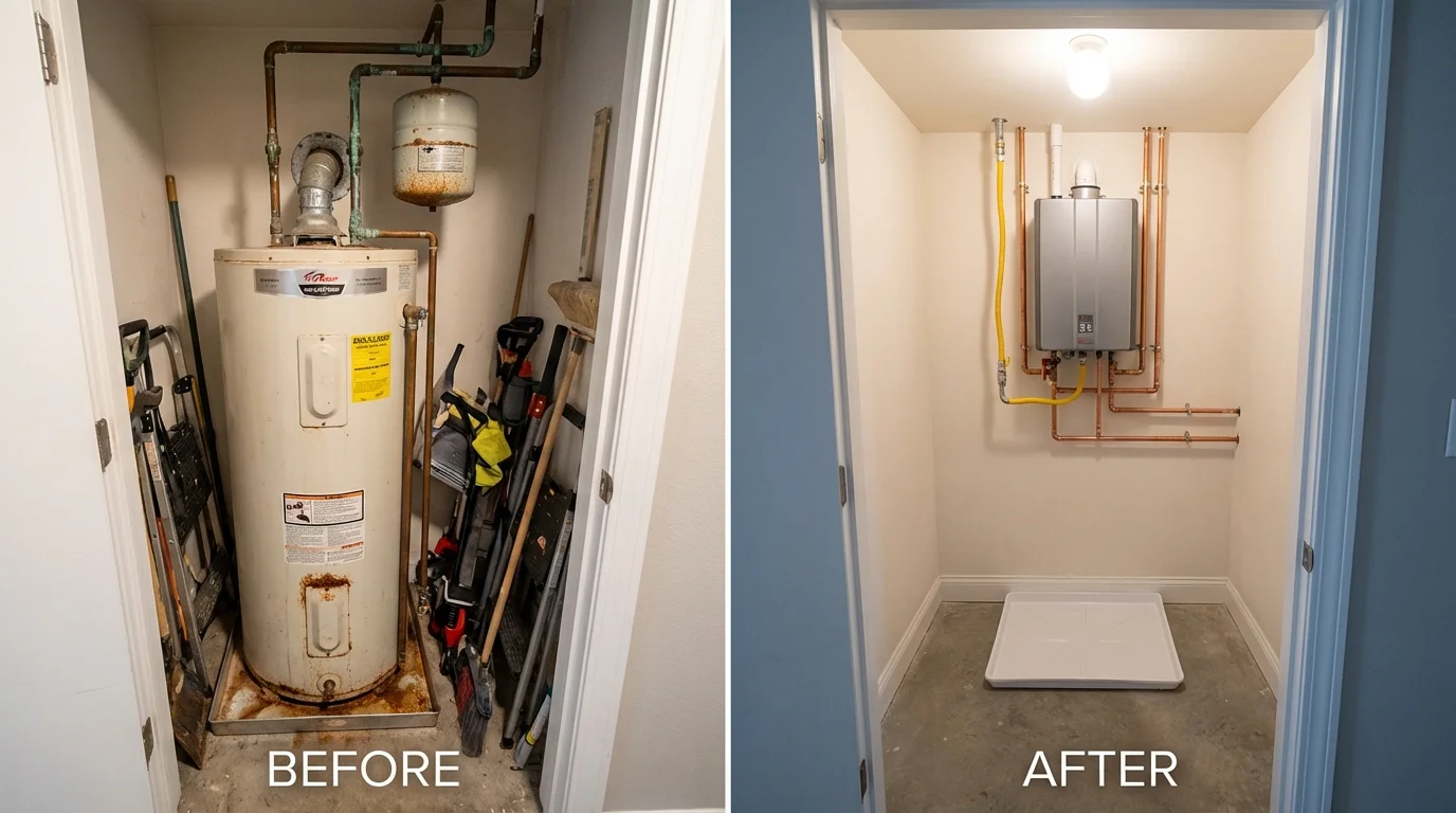 Tank water heater versus wall-mounted tankless unit comparison for Santa Clara, CA homeowners