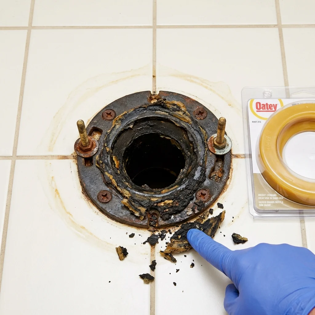 Failed wax ring showing water seepage at the base of a toilet in a Santa Clara, CA home